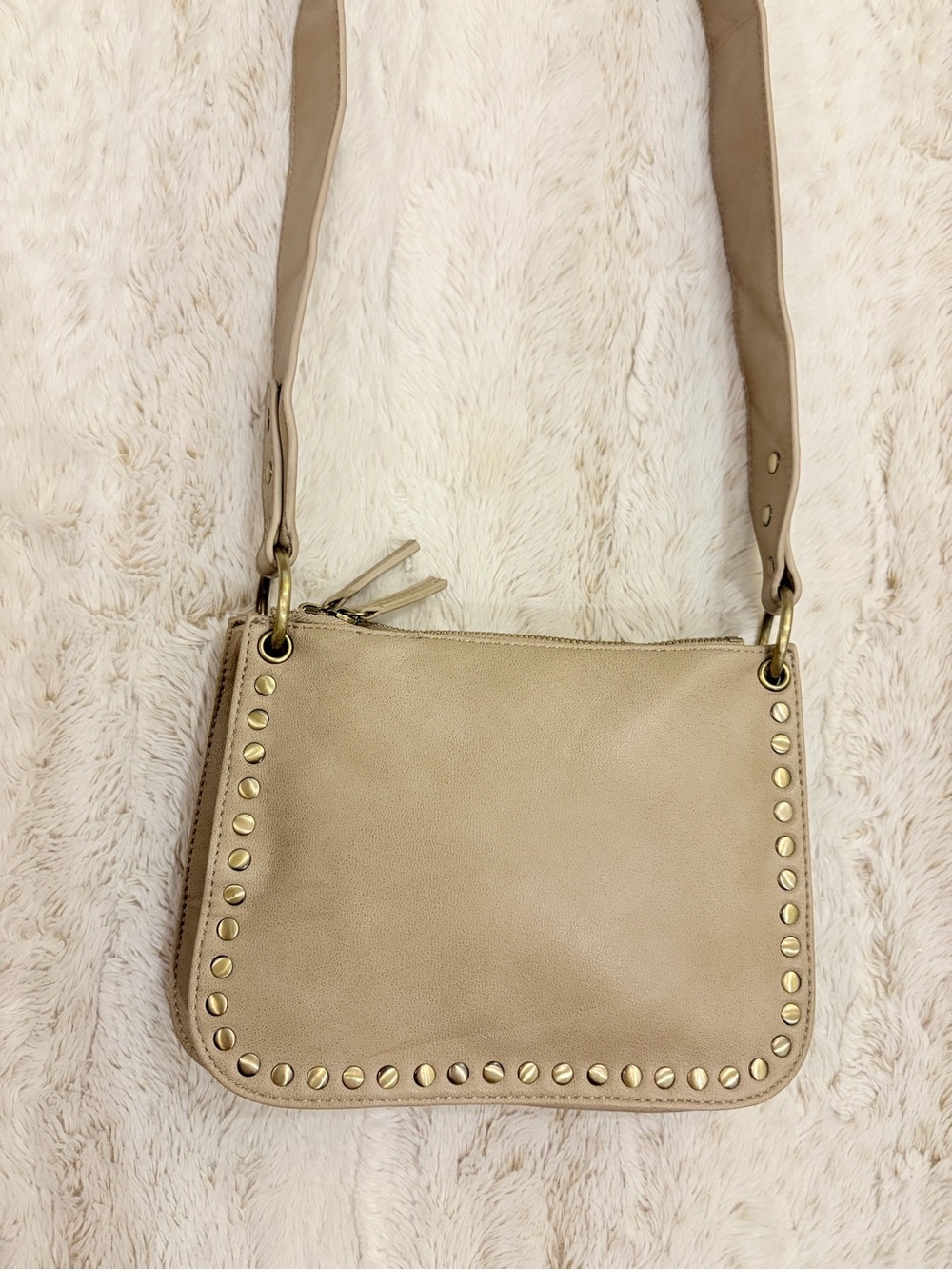 Anthropologie Georgia Studded Crossbody Bag Taupe Boho Y2K Festival Western Moto